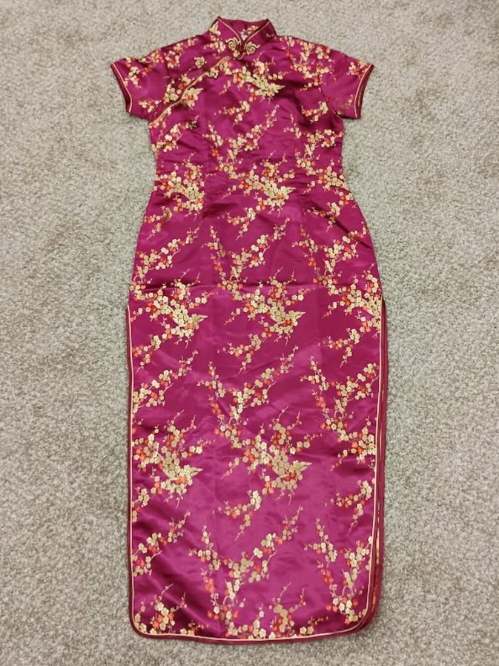 POGUDAI XL Magenta Floral Brocade Cheongsam Qipao